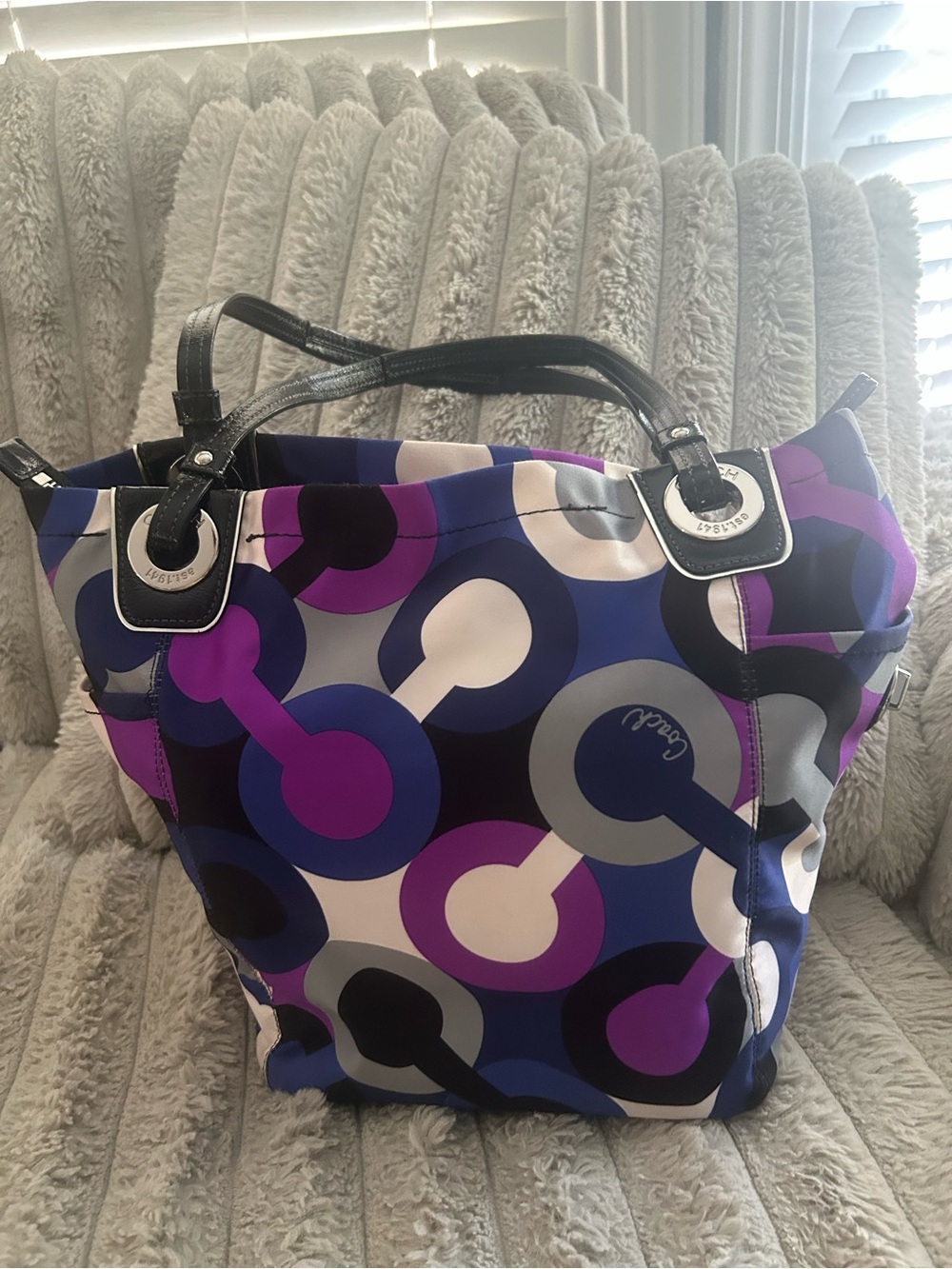 Coach Alex Op Art Tote 14398 Purple Blue Multicolor Y2K Shoulder Bag - Picture 2 of 9
